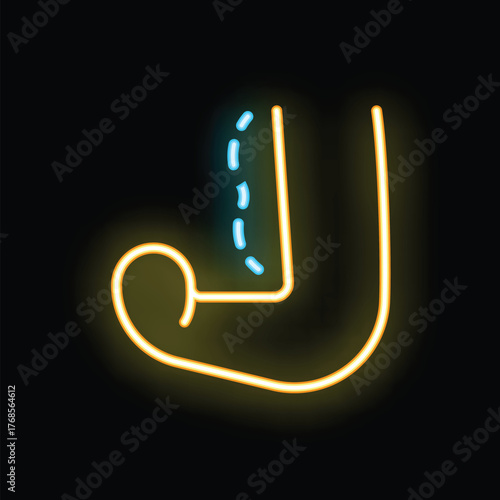 Bright neon icon of a leg with a surgical suture, representing medical treatment, surgery and healthcare