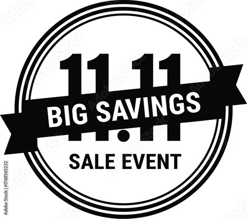 Clean Vector Silhouette Stamp with Ribbon Banner Over Number 11