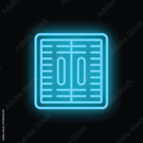 Neon blue american football field is glowing on a black background