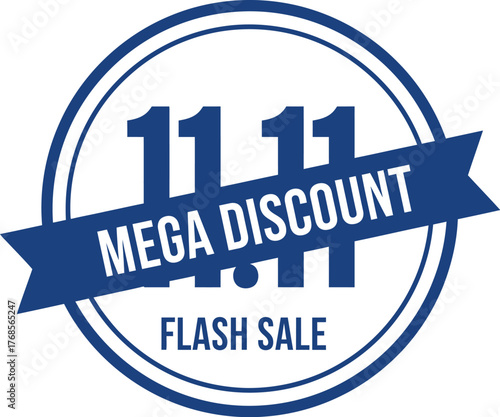 Clean Vector Silhouette Stamp with Ribbon Banner Over Number 11