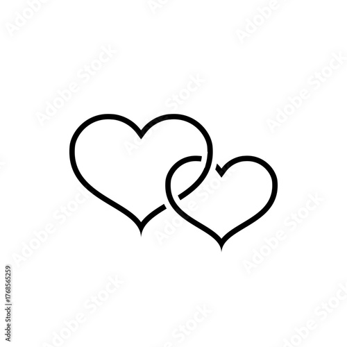 Double heart icon. Love and relationship symbol. Romantic outline design