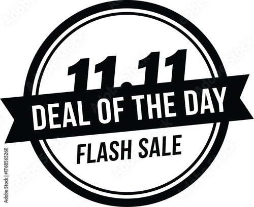 Clean Vector Silhouette Stamp with Ribbon Banner Over Number 11