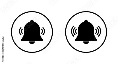 Ringing bell icon in circular outline. Sound alert and reminder notification symbol