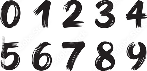 Brush stroke numbers set 0-9 hand drawn textured vector