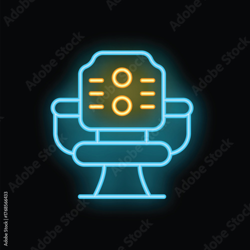 Bright neon office chair glowing on a dark background, perfect for any project about office work