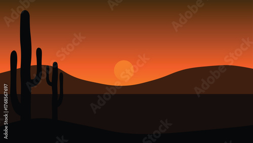 Desert Sunset with Heat Illustration Background
