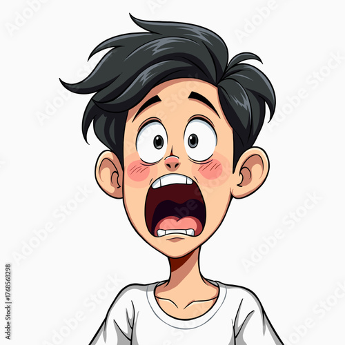 Shocked and terrified young person with open mouth and wide eyes