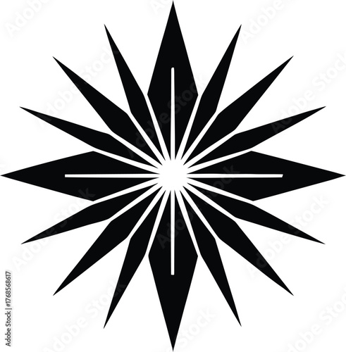 Abstract star burst silhouette. Geometric radial pattern design element isolated on transparent background