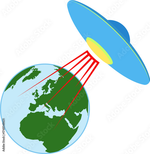 A UFO is flying around the globe.