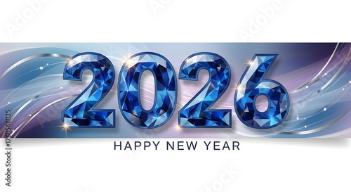 2026 blue ruby text effect isolated on a white background, Happy New Year banner, 2026 New Year Year Celebrating