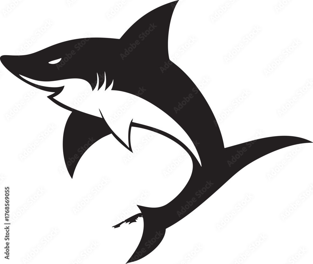Obraz premium Stylized black and white illustration of a shark leaping from water