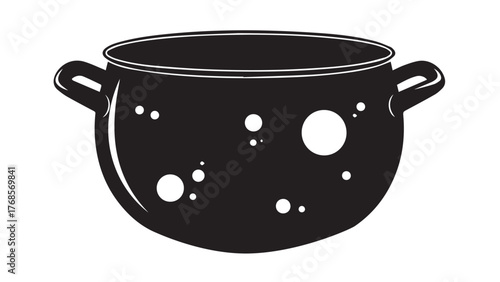 Stew Pot with Two Handles and Bubble Cut-Outs, Bold Black Kitchen Vessel Icon for Soups, Stocks, Family Suppers, and Cozy Holiday Cooking