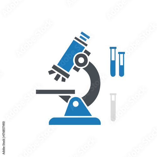 Blue microscope close up detailed laboratory instrument illustration.