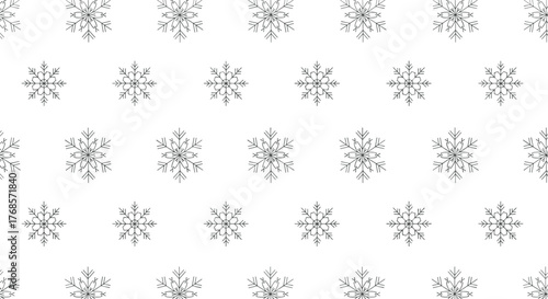 A repeating pattern of stylized snowflakes in a grid on a white background, perfect for winter designs and seasonal themes.