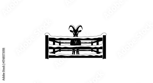 Goat standing in a pen with wooden fence in minimalistic style  
