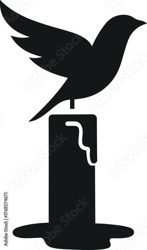 Silhouette of a majestic bird perched atop a solitary candle symbolizing hope and fleeting moments captured in time