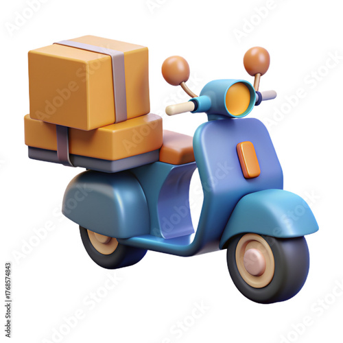 3d Vector Scooter with Box, Delivery Courier service, Time to shopping concept. Eps 10 Vector.
