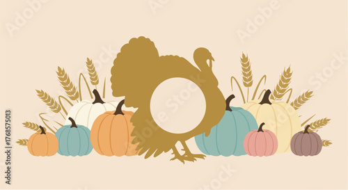 Decorative turkey silhouette with fan tail.