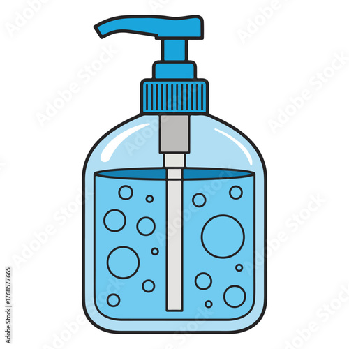 Isolated set of plastic bottles containing liquid soap, shampoo, and body lotion with pump dispensers for hygiene and care on a white background