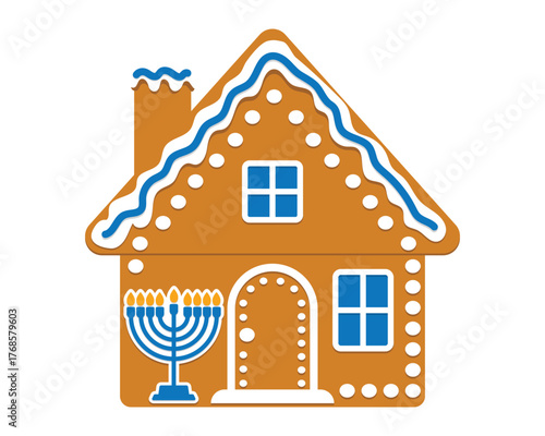 Hanukkah gingerbread house with menorah