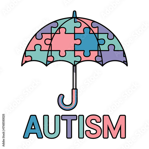 Autism Awareness Umbrella Made of Puzzle Pieces Symbolizing Unity Acceptance and Support for Neurodiversity and Understanding Autistic Individuals