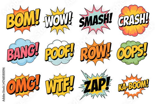 Colorful Comic Speech Bubbles with Exclamations for Dynamic Visual Storytelling and Creative Design Projects Illustration