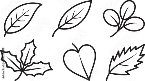 Leaf Drawings Foliage Contours Isolated on a Checkered Background Style Elegant Illustration