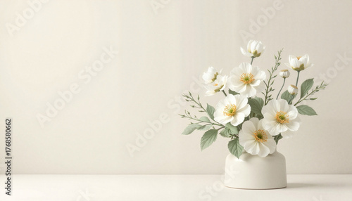 Wallpaper Mural White flower arrangement in minimalist vase on neutral background   Torontodigital.ca