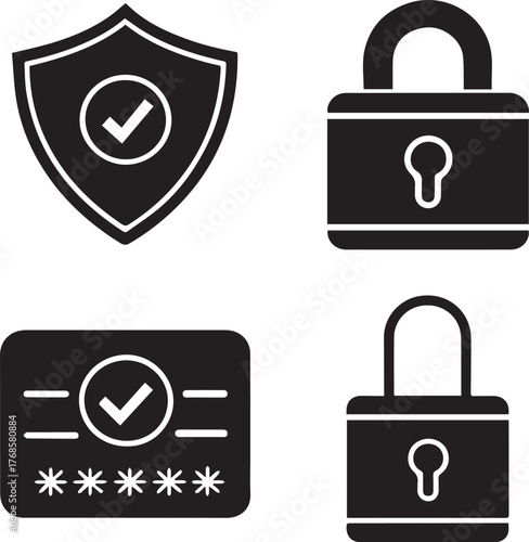 Security protection vector icons shield padlock and password graphic resources