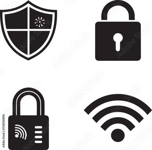 Security shield locks wifi icon set cybersecurity data privacy protection