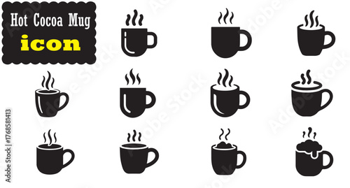 Hot Cocoa Mug icon Set, Hot Cocoa Mug Black vector