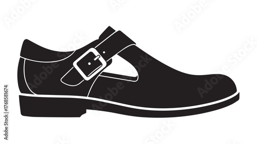 Pilgrim Shoe with Buckle Cut-Out and Upturned Toe, Clean Black Heritage Silhouette for Thanksgiving Costumes, Parade Graphics, and Festive Branding