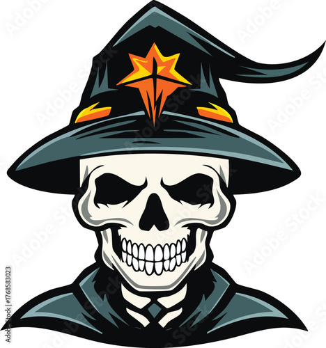 Halloween Skeleton Wizard in Cloak and Star Hat – Gothic Fantasy Character Silhouette