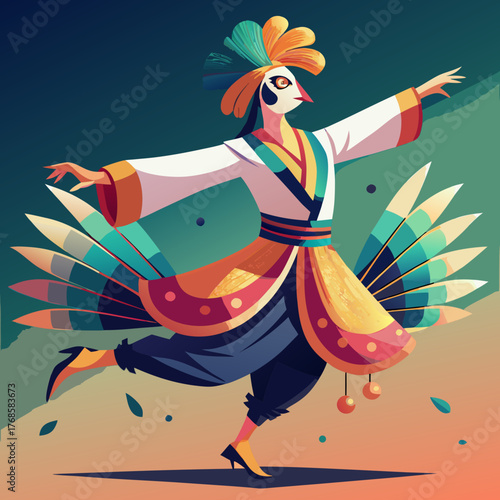 Vibrant bird dancer in traditional costume