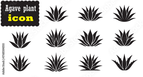 Agave plant icon Set, Agave plant Black vector