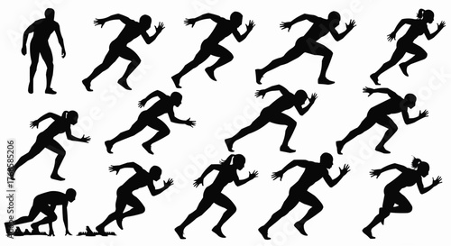 Silhouette illustrations showcasing people in various stages of running and starting positions