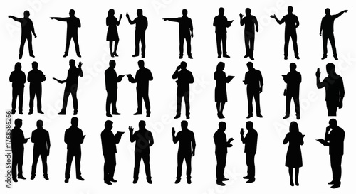 Silhouette collection of people standing in various poses with and without objects in their hands