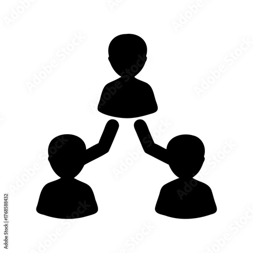 Three people collaborating in a hierarchical structure creating a network concept