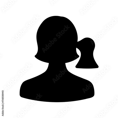Female silhouette with ponytail, simple vector avatar for user interface and design