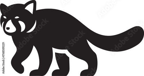 Black silhouette of a red panda walking on a white background, Simple red panda animal vector graphic