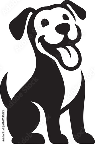 Happy cartoon dog sitting with tongue out, Playful puppy silhouette vector for pet lovers