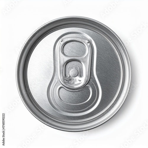 Top View Silver Aluminum Can on White Background High Angle Shot