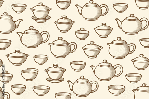 Vintage teapot and teacup seamless pattern