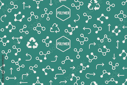 Seamless polymer science pattern with molecular structures and recycling symbols