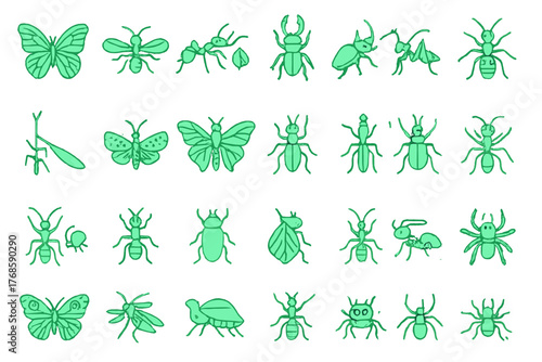 Seamless green pattern with hand-drawn insects and bugs