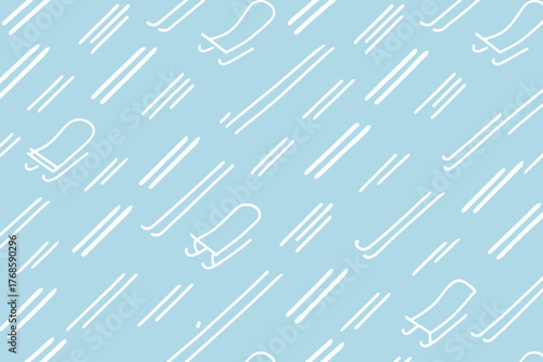 Diagonal sled and ski trail seamless winter pattern