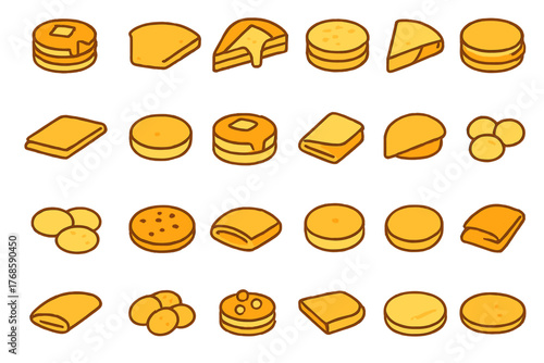 Cartoon breakfast food pattern with pancakes, crepes, and toast
