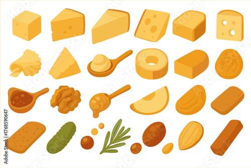 Cheese and snack food ingredient icon collection