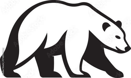 Stylized walking bear silhouette on white background, Black bear silhouette vector for nature illustrations