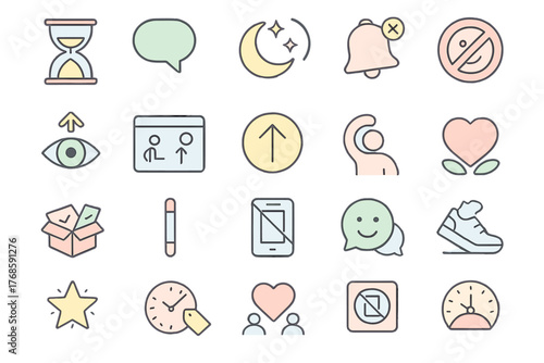 Pastel wellness and lifestyle icons with soft gradient background